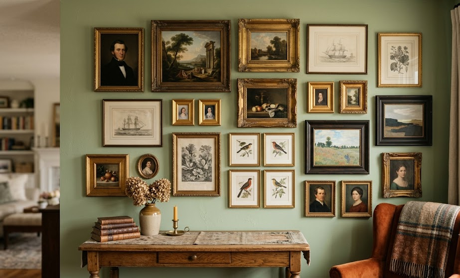 Acheter des tableaux anciens en lot pour décorer un mur entier